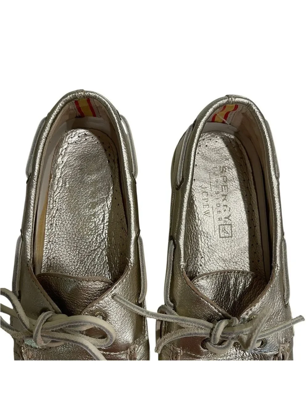 J. Crew X Sperry Topsider Gold Metallic 2 Eye Boat Shoes SZ 7 Women’s